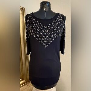 Vocal  Studded Cold Shoulder Top Rhinestone Black size medium